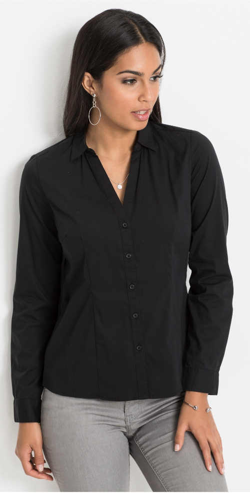 Egyszínű fekete női hosszú ujjú ing