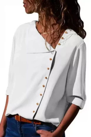 Fehér női ing aszimmetrikus gombokkal