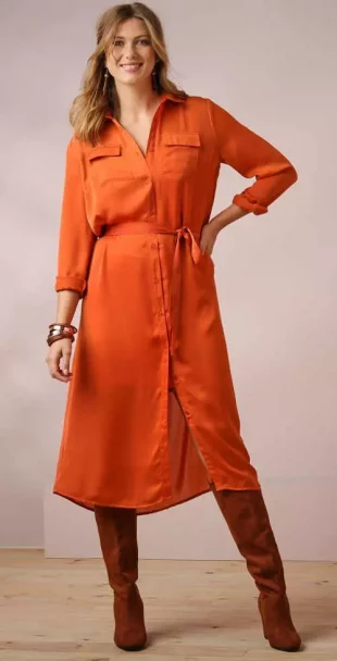 Hosszú narancssárga női midi hosszúságú ing