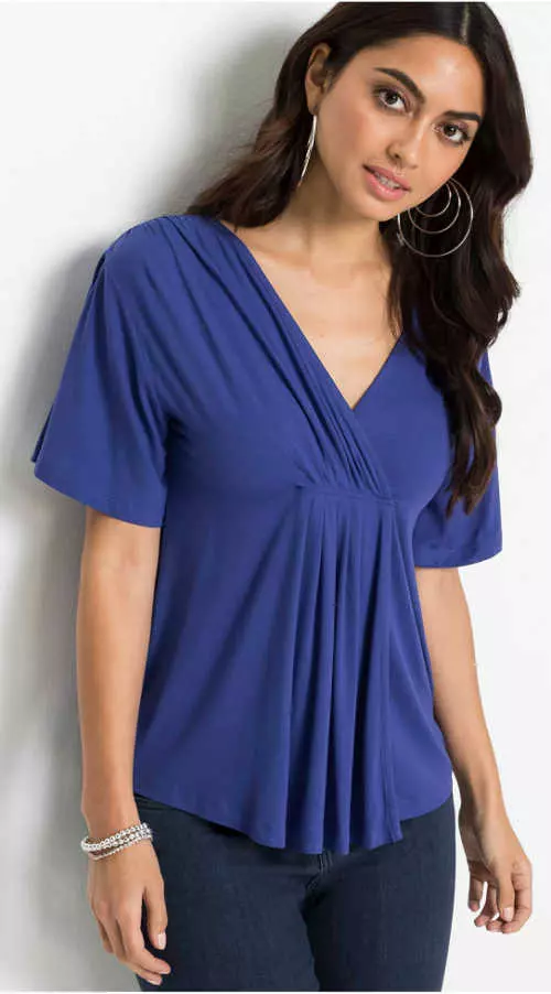 Egyszínű női formális ing, tekercses nyakkivágással