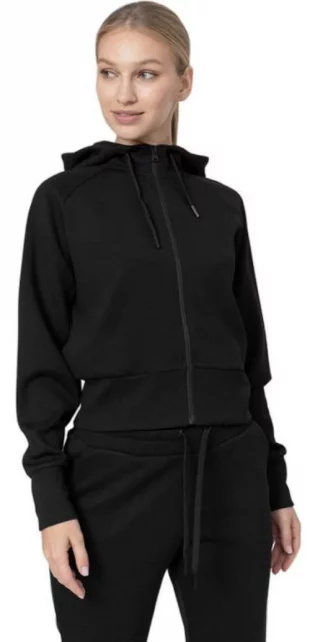 Fekete női crop top kapucnis pulóver